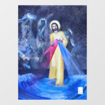 Divine Mercy Jesus walking on water with Stars