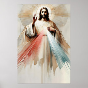 Divine Mercy Of Jesus Watercolor Sacred Heart Art Poster
