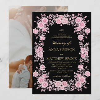Divine Modern Pink Roses Elegant Frame Wedding Invitation