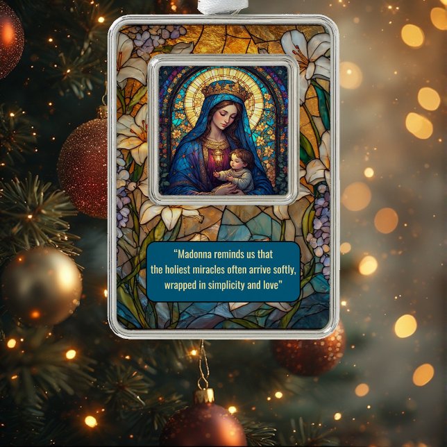 Divine Motherhood Madonna & Baby Jesus Golden Halo Silver Plated Framed Ornament (Divine Motherhood Madonna & Baby Jesus Golden Halo Christmas Ornament)