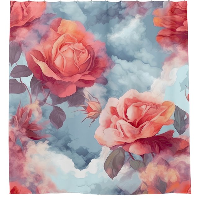 Divine Pink and Red Roses in soft clouds Shower Curtain (Front)