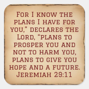 Divine Plans for Prosperity Hope   Jeremiah 29:11 Square Sticker