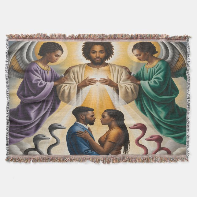 Divine Protection Black Couple Blanket (Front)