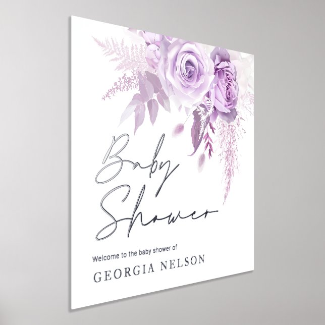 Divine Purple Lavender Floral Baby Shower Silver Foil Prints (Laydown)