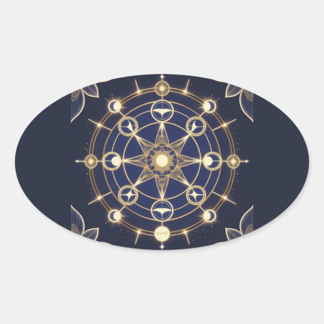 Divine Radiance – Golden Mandala of Awakening Oval Sticker (Front)