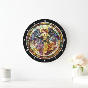 Divine Radiance Stained Glass Angel Wall Large Clock
