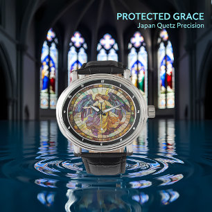 Divine Radiance Stained Glass Angel Wall Watch