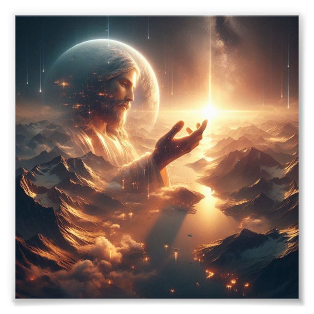 "Divine Reflection: Jesus in Cosmic Harmony" Photo Print (Front)