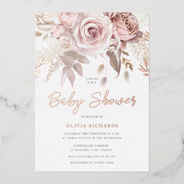 Divine Rose Gold Blush Floral Baby Shower (Front)
