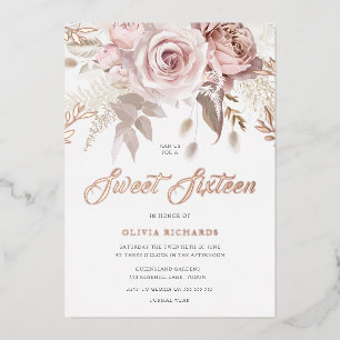 Divine Rose Gold Blush Floral Sweet 16 Party