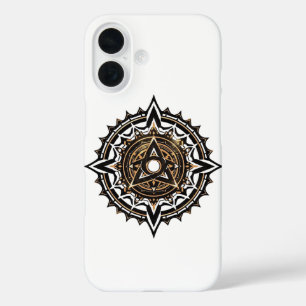 Divine Sacred Mandala – Black & Gold Trishul  iPhone 16 Case