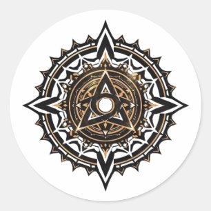 Divine Sacred Mandala – Black & Gold Trishul  Classic Round Sticker