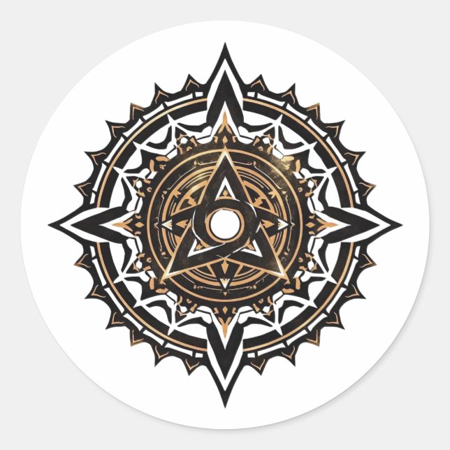 Divine Sacred Mandala – Black & Gold Trishul  Classic Round Sticker (Front)
