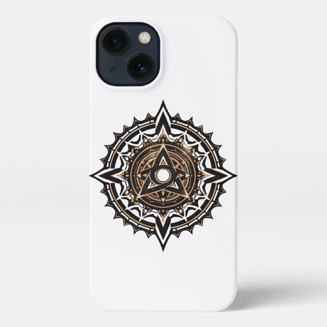Divine Sacred Mandala – Black & Gold Trishul  iPhone Case (Back)