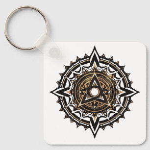 Divine Sacred Mandala – Black & Gold Trishul  Key Ring