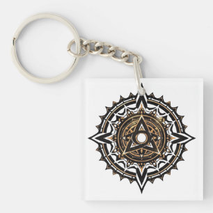 Divine Sacred Mandala – Black & Gold Trishul  Key Ring