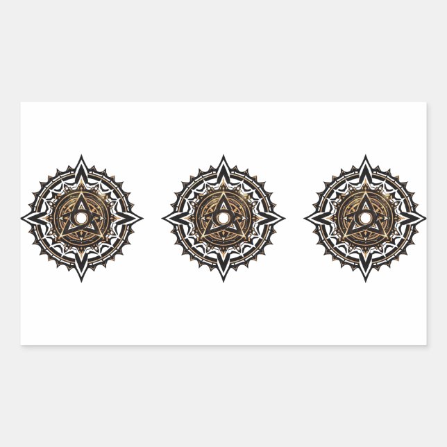 Divine Sacred Mandala – Black & Gold Trishul  Rectangular Sticker (Front)