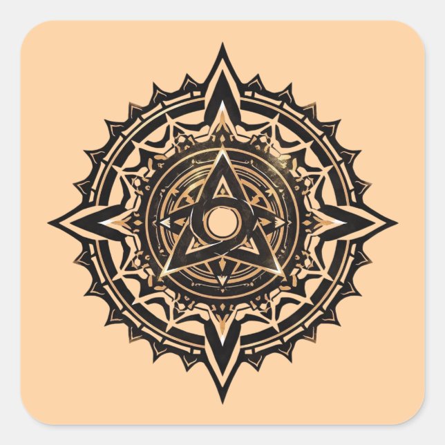 Divine Sacred Mandala – Black & Gold Trishul  Square Sticker (Front)