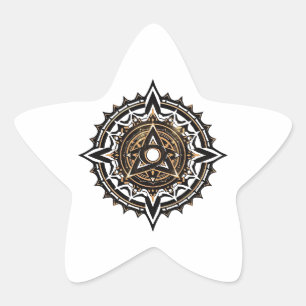 Divine Sacred Mandala – Black & Gold Trishul Star Sticker
