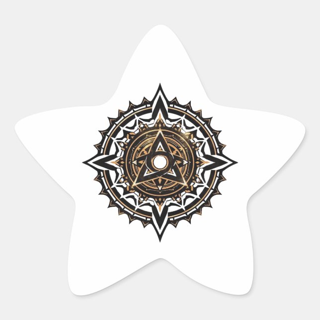 Divine Sacred Mandala – Black & Gold Trishul  Star Sticker (Front)