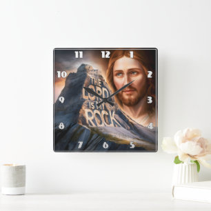 Divine Savior: The Lord Is My Rock Square Wall Clock