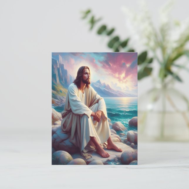 Divine Serenity Jesus by the Ocean Shore Postcard (Standing Front)