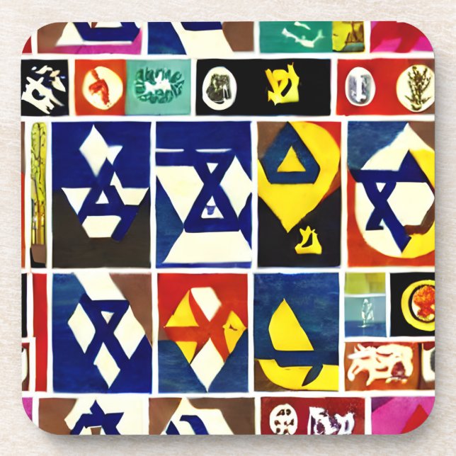 Divine Sips: Jewish Symbols Drink Coaster (Front)