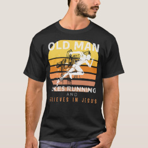 Divine Strides: Grumpy Old Mans Jesus Run & Humour T-Shirt
