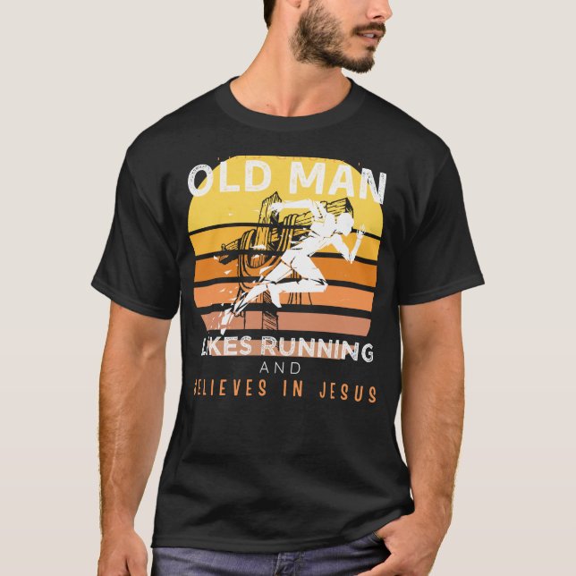 Divine Strides: Grumpy Old Mans Jesus Run & Humour T-Shirt (Front)