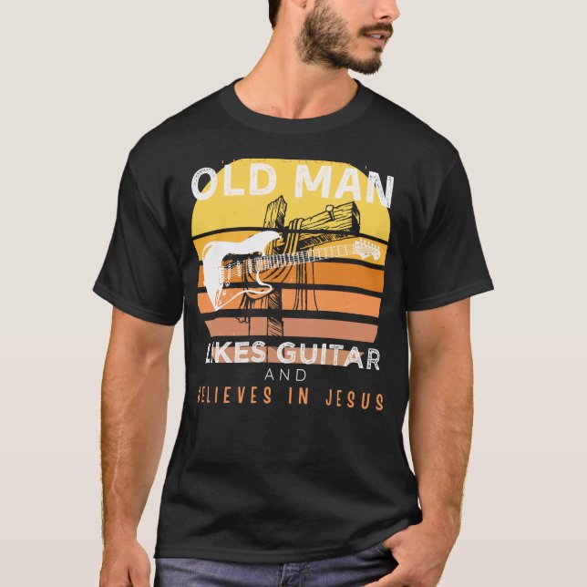 Divine Strings: Grumpy Old Mans Jesus Jam with Gui T-Shirt (Front)