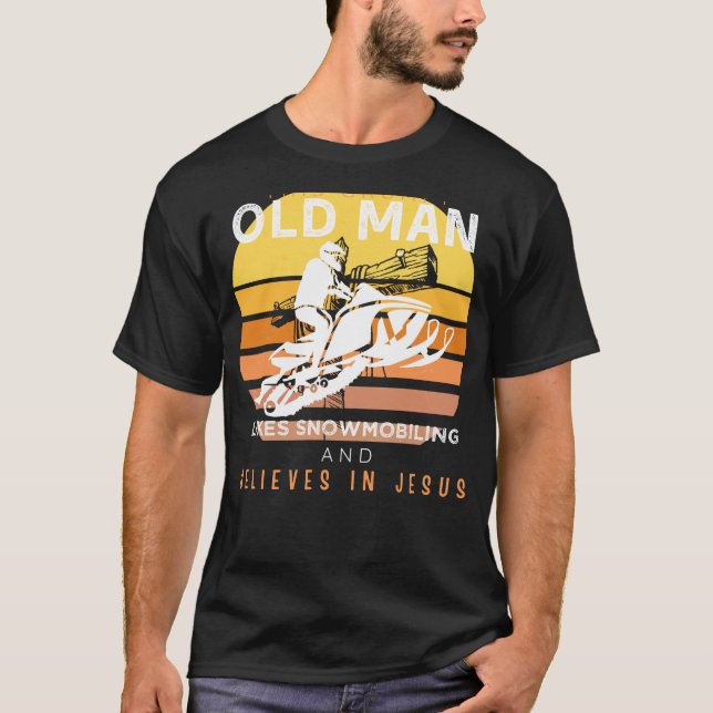 Divine Trails: Grumpy Old Mans Jesus Ride on Snowm T-Shirt (Front)