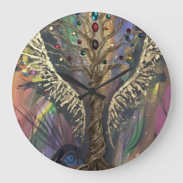 DIVINE TREE WITH JEWELED LEAVES LARGE CLOCK (Front)