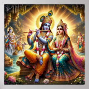 Divine Vibrant Traditional Radha Krishna Art Poster