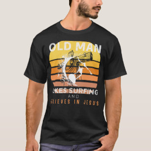 Divine Waves: Grumpy Old Mans Jesus Surfing & Humo T-Shirt