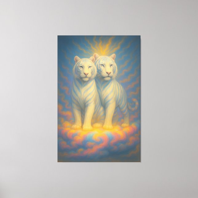 Divine White Tiger Royals – Twin Guardians of the  Canvas Print (Front)