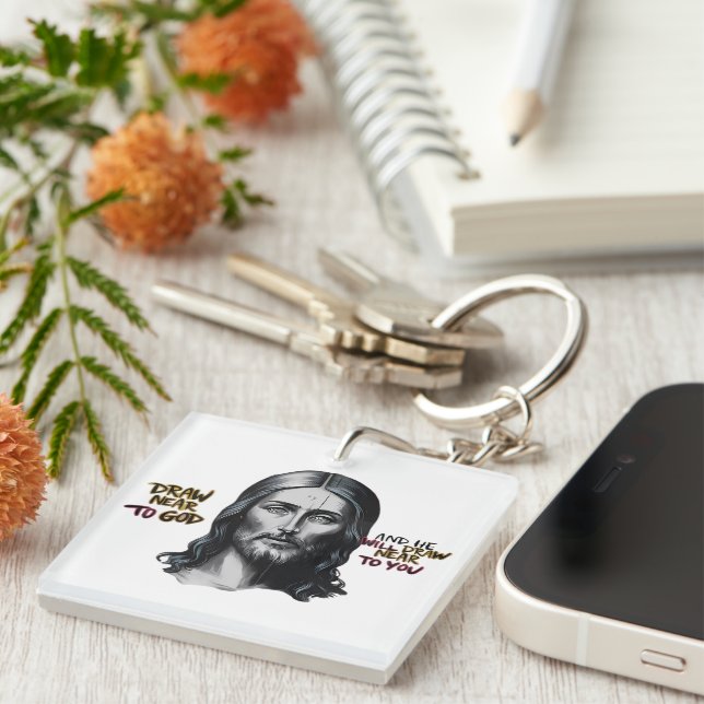 Divine Words: Jesus Carved in Art Key Ring (Front Right)