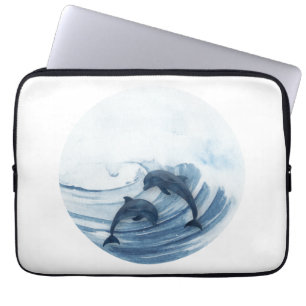 Diving dolphins in the surf laptop sleeve