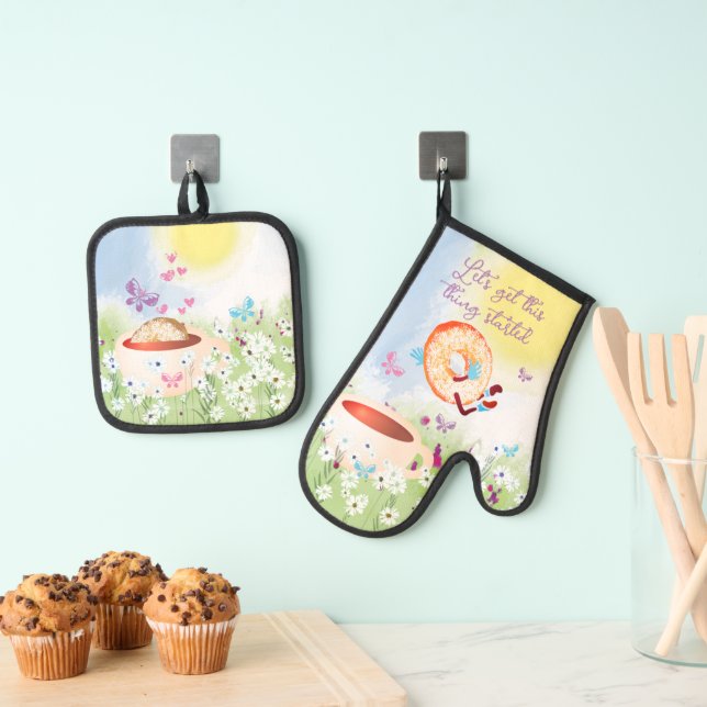 Diving dunking doughnut baking cooking kitchen oven mitt & pot holder set (Insitu(Hanging))