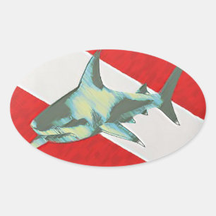 diving flag shark oval sticker