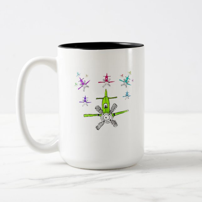 Diving Fleet of Planes Two-Tone Coffee Mug (Left)