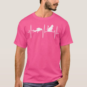 Diving Funny Cat Lover Heartbeat Scuba Diver T-Shirt