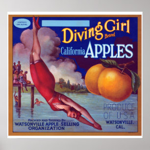 Diving Girl Apples Poster