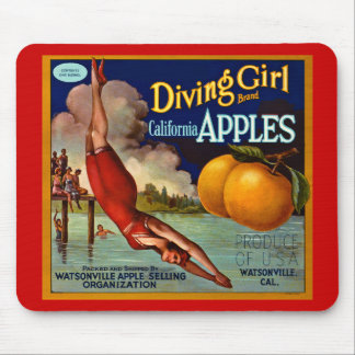 Diving Girl Apples - Vintage Fruit Crate Label Mouse Mat