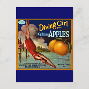 Diving Girl Apples - Vintage Fruit Crate Label Postcard