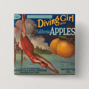 Diving Girl California Apples 15 Cm Square Badge