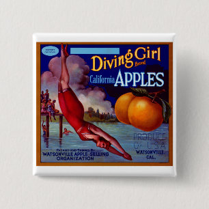 Diving Girl California Apples 15 Cm Square Badge