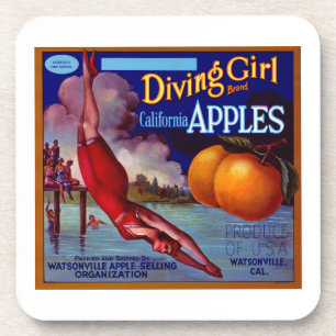 Diving Girl California Apples Coaster