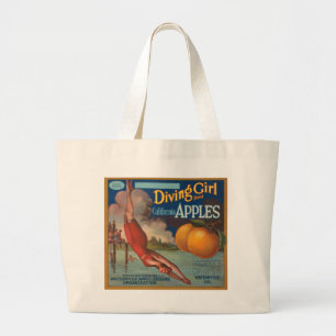 Diving Girl California Apples Large Tote Bag
