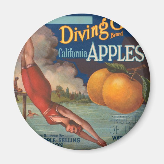 Diving Girl California Apples Magnet (Front)
