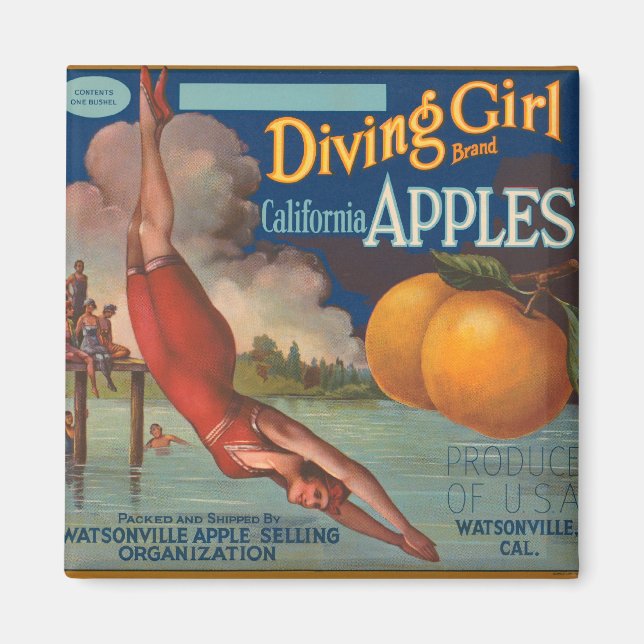 Diving Girl California Apples Magnet (Front)
